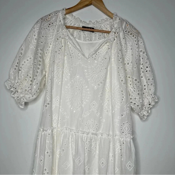 OPT Anthropologie One Pretty Time White Cotton Eyelet Midi Dress Size Small - Picture 8 of 13
